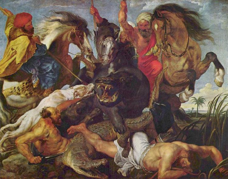 Peter Paul Rubens Rubens is known for the frenetic energy and lusty ebullience of his paintings, as typified by the Hippopotamus Hunt Spain oil painting art